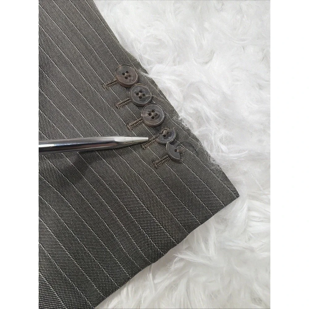 GUCCI Italy Men's Silk Sport Coat Blazer 44L Long Taupe Pinstripe Wedding Formal